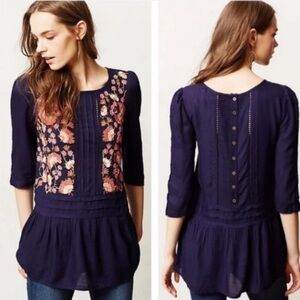 Anthropologie Navy Floral Blouse